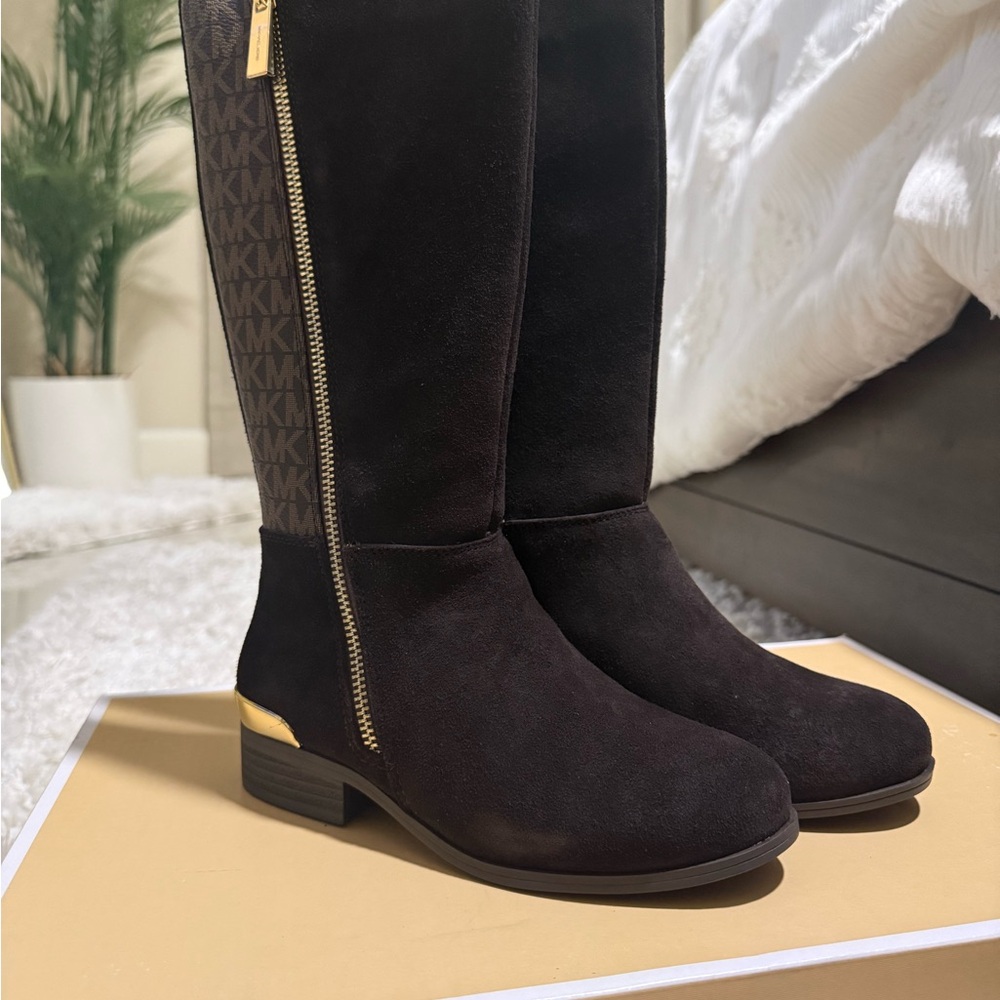 Michael Kors Black and Gold Over the Knee Boots
